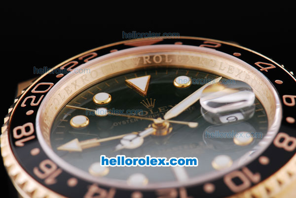 Rolex GMT-Master II Oyster Perpetual Automatic Full Gold with Black Bezel,Green Dial and White Round Bearl Marking-Small Calendar - Click Image to Close